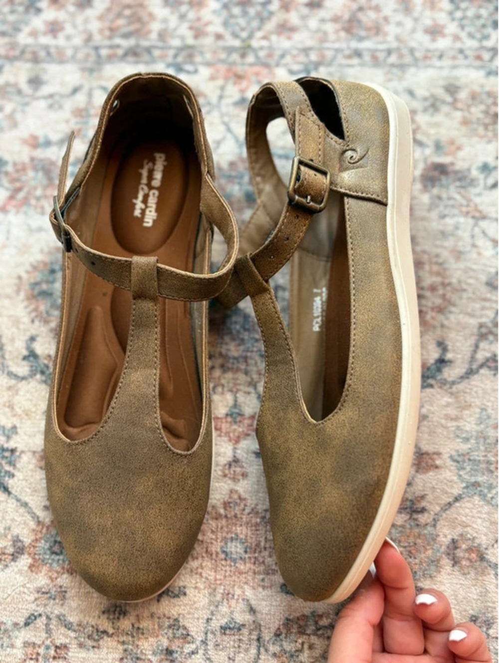 Womens Pierre Cardin T-Strap Mary Jane Brown Shoes